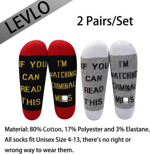 LEVLO If You Can Read This I'm Watching Criminal Cotton Socks Criminal Fans Gift (2 Pairs/Set)...