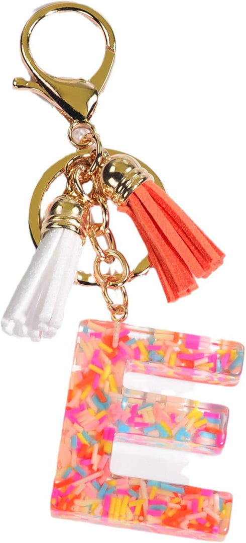 COLORFUL BLING Alphabet Keychain Pink Donut Candy Tassel Initial Letter Key Chain Charm Pendant Purse Handbags Women...