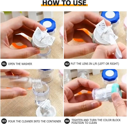 Contact Lens Cleaning Kit - 5 Piece Portable Rotating Manual Cleaner and Immersion Storage Container for Monthly Use at Home or Travel...