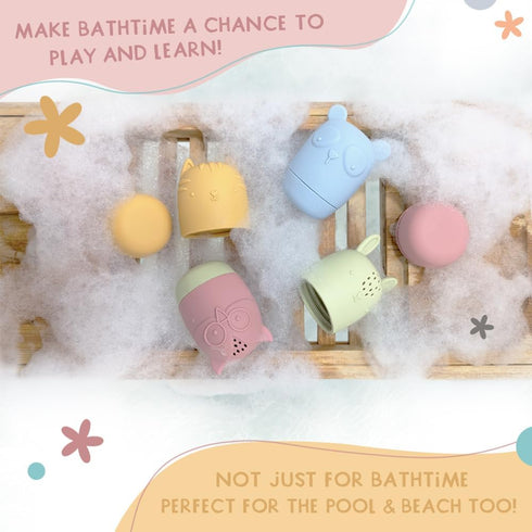 Silicone Animal Bath Toys for Babies, Infants and Toddlers - Set of Four - Educational Fun for The Bathtub, Pool or Beach...