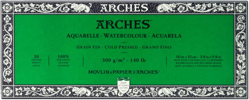 Arches Watercolor Paper Block, Cold Press, 3.9" x 9.8", 140 pound (1795056)...