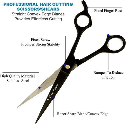 Professional Hair Cutting Scissors - Krisp Shave Japanese Stainless Steel Salon Barber Scissor (7 Inch) - Shears for Men's Beard Mustache Women Ki...
