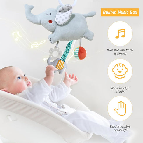 Baby Car Seat Toys For Babies 0-6 Months Musical Learning Toddler Stroller Toys 6 To 12 Months Soft Sensory Developmental Crib Toys Hanging With I...