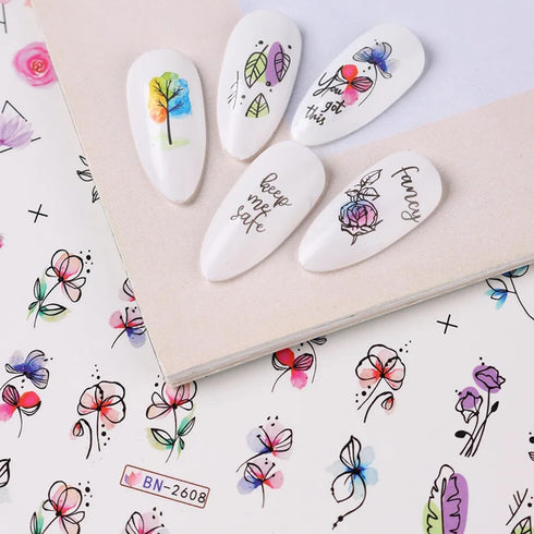 12PCS Flower Nail Art Stickers Decals Flower Water Transfer Nail Decals Spring Flowers Leaves Graffiti Nails Transfer Sliders Flower Nail Stickers...