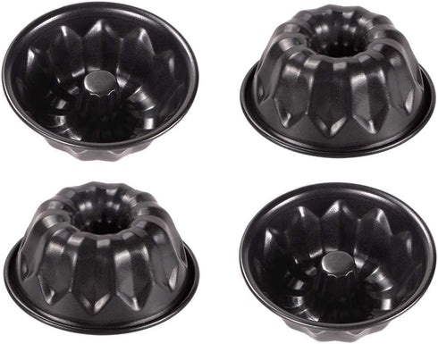 Webake 4 Inch Mini Fluted Tube Pans Nonstick Bakeware Set of 4 for Bundtlette, Angel Food Cake, Kugelhopf, Brownie...