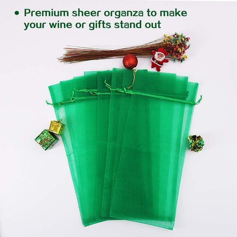 HRX Package 30pcs Organza Wine Bags, Sheer Mesh Wine Gift Pouches Bottle Covers Dresses with Drawstring for Christmas (Green)...