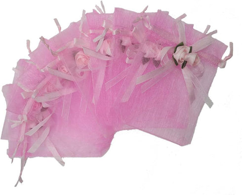 50pcs Sheer Organza Favor Bags for Wedding 3.8x4.8'' Gift Bags Samples Display Drawstring Rose Pouches (Pink)...