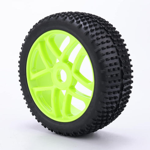 Green 4pcs RC 1:8 Off-Road Rubber Tyre Tires & Plastic Wheel Rim 17mm Hex Wheels and Tires for HSP Kyosho Redcat Tamiya Buggy...