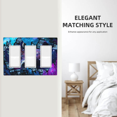 Starry Sky Triple Rocker GFCI Switch Plate Cover 3 Gang Decora Light Switch Cover Decorative Outlet Cover Wall Plate for Boy Bathroom Bedroom Game...