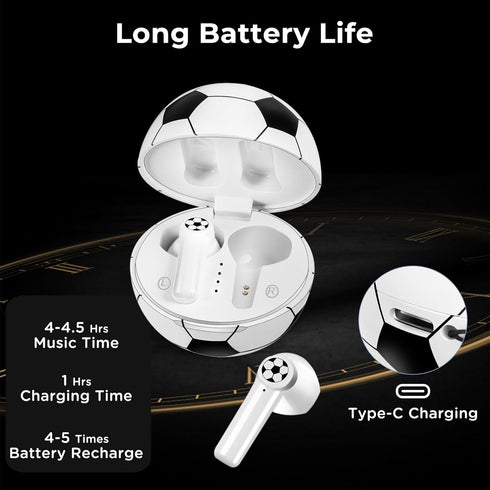 2Pcs Wireless Earbuds for Kids, Noise Cancelling Earbuds with 40Hrs Playtime, Comfortable Fit Ergonomic Design, Soccer Ball Earphone, Basketball a...