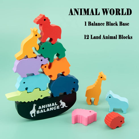 Wooden Blocks Stacking Toys for kids, AULEGU Animal Balance Game for Toddler, Fine Motor Skill Toys for 3 4 5 6 7 Year Old, Farm Animal Shape...