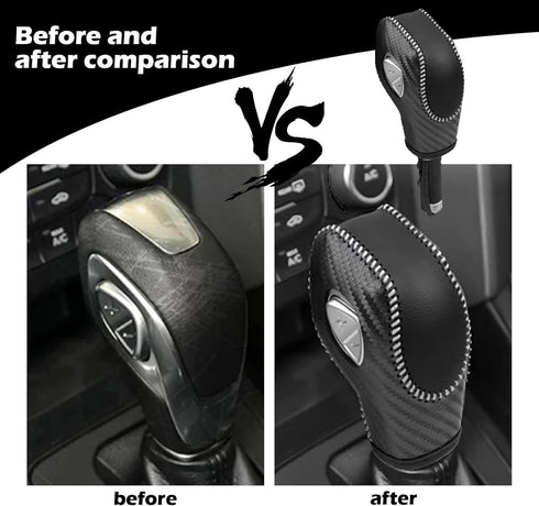 1 PC Auto Gear Shift Knob Cover, Shifter Knob Trim, Leather Handbrake Cover, Car Interior Accessories, Compatible with Ford (Black & White)...