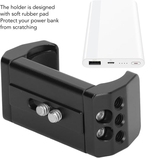 Aluminum Power Bank Holder, 53-80mm Width Range, 1/4in Screw Hole, Mount Clamp for Camera with Nonslip Protection......