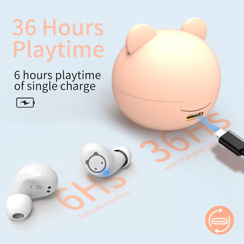 Pink Wireless Earbuds Girls Bluetooth Earbuds 5.3 Built in Mic 36H Playtime IPX5 Waterproof Noise Reduction Kids Earbuds LED Display USB-C Cordles...
