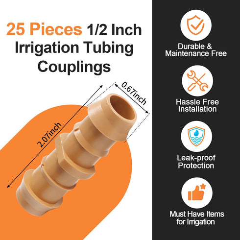 25 Pieces Drip Irrigation Coupling Fittings, 1/2'' Drip Line Barbed Coupler Connectors for 5/8", 1/2", 700" Drip Tubing for Garden Drip Sprinkler ...