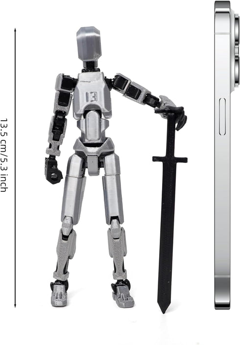Upgraded T13 Action Figure with Wings and Holder -?Assembly Completed? Dummy 13 Robot, 3D Printed Flexible Titan Gift, Multi-Jointed Lucky Desk Ex...