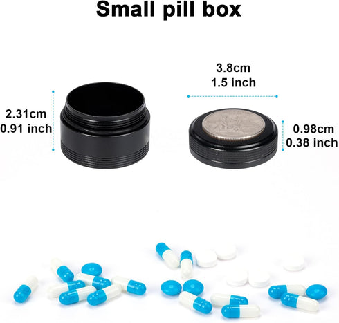 Small Pill Case Metal Pill Box - Single Waterproof Pill Container for Pocket & Purse, Travel Medicine Organizer, Portable Daily Round Pillbox Hold...