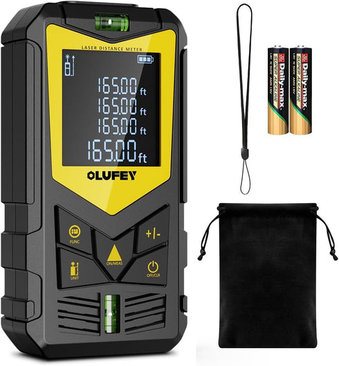 Laser Measure, OLUFEY 165ft Laser Distance Meter with 2 Bubble Levels, Black LCD Display and Pythagorean Mode, Measure Distance, Area and Volume...