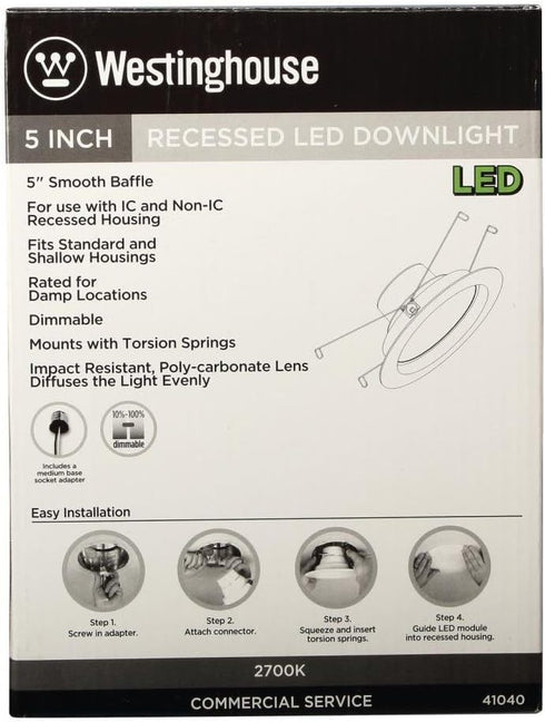 Westinghouse 4104000 Recessed LED Downlight Dimmable Warm Energy Star Light Bulb with Medium Base, 5 Inch 80 Watt Equivalent, White Trim...