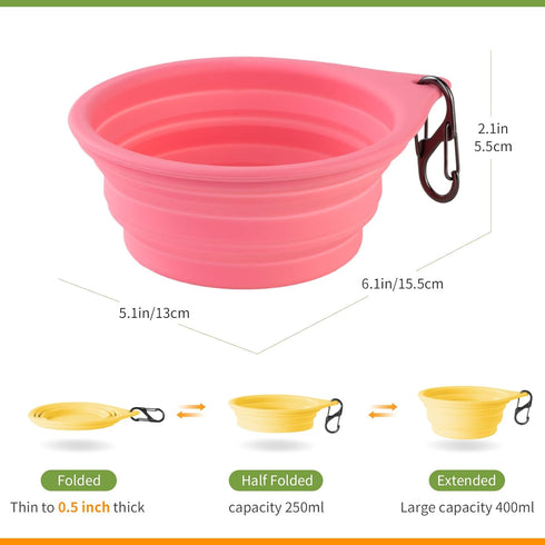 Dog Bowl Travel Collapsible Bowls 2 Pack, Portable Foldable Cats Dogs Water Dish Puppy Bowl (Pink1775 + Yellow1205)...