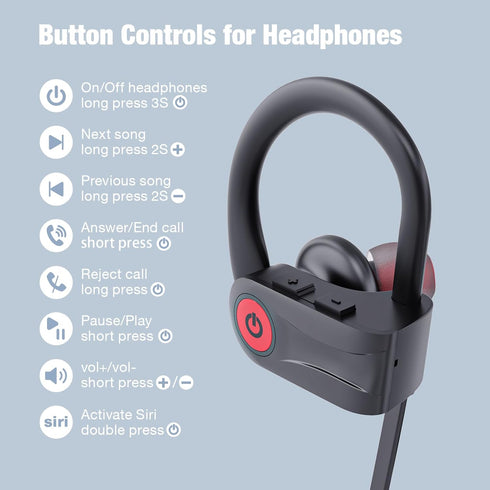 Boean Bluetooth Headphones, Wireless Earbuds with 16 Hours Playtime Bluetooth 5.3 Wireless Headphones HD Deep Bass Stereo Sound Isolation IPX7 Wat...