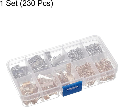 uxcell Jewelry Making Kit, 10/16/20mm Ribbon Crimp Clamp Ends, Bookmark Pinch with Jump Rings, Lobster Clasps, and Extension Chains for DIY Ribbon...