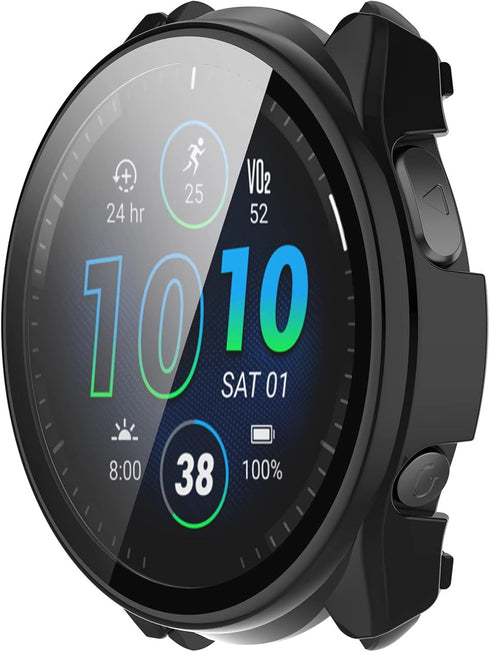 Smartwatch Full Coverage PC Protective Case Cover With Tempered Glass Screen Protector For Garmin Forerunner 965, Soft And Durable Black...