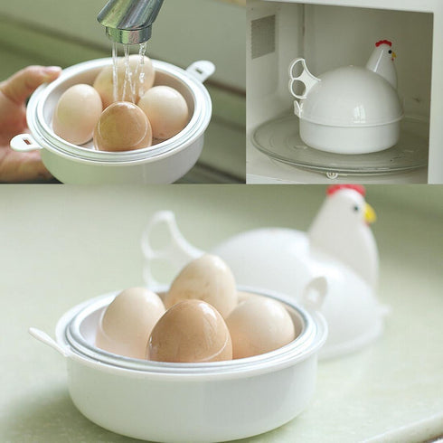 Chicken Shape Microwave Egg Cooker 4 Eggs Capacity Boiler Steamer Poacher for Omelet & Soft, Medium, Hard-Boiled Egg...