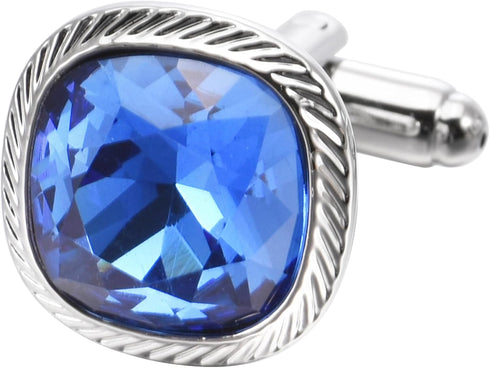 Blue Zircon Gemstone Cufflinks for Men Lady In Gift Case Silver/Golden Square Men's Cufflinks Jewelry Set for Wedding Anniversary Business Party E...