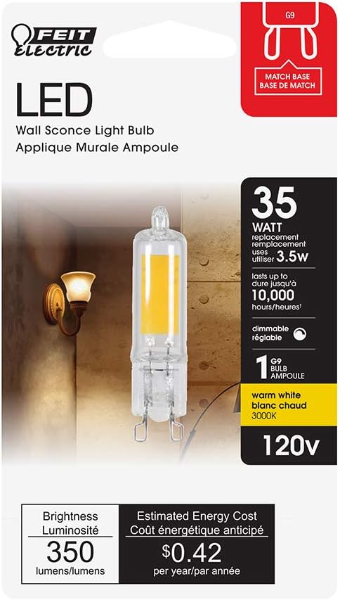 Feit Electric BP35G9/830/LED/6 35-Watt EQ DM G9 Base T4 Specialty LED Light Bulb, 6-Pack...