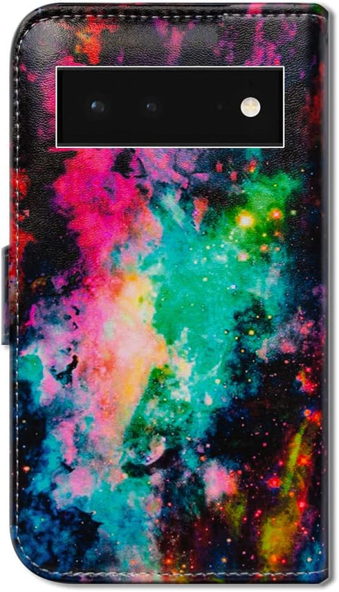 Case for Google Pixel 6, Colorful Universe Sky Leather Flip Phone Case Wallet Cover with Card Slot Holder Kickstand for Google Pixel 6...