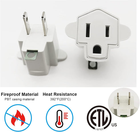 3 Prong to 2 Prong Adapter,YOELVN 3-2 Prong Grounding Outlet Converter, Portable Fireproof 200? Resistant Wall Outlet Plug Adapter,Three Prong Ada...