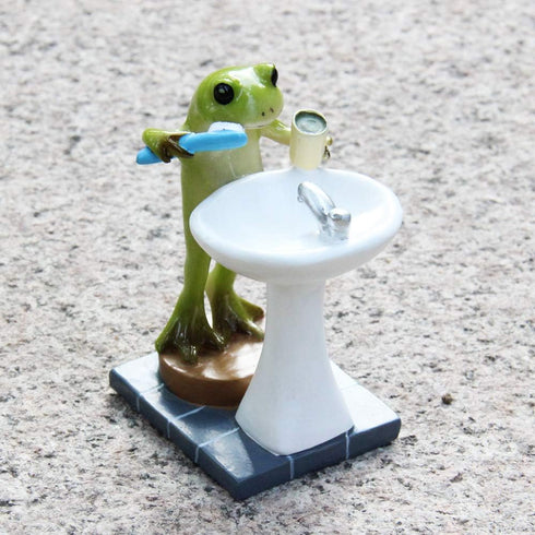Tfro & Cile Frog Garden Statue Decor Miniature Animal Figurine Outdoor Fairy Brushing Teeth Sculpture for Bathroom - 3.3 Inch Height...