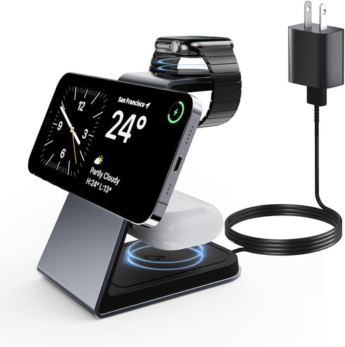 Magnetic Wireless Charger for iPhone, iWatch Charger Compatible with S2-S9,3 in 1 Wireless Charging Station Compatible with iPhone15/14/13/12 and ...