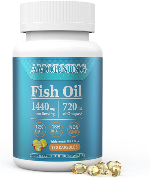 Fish-Oil Omega3-Fatty Acids-Supplement Small-Softgels - 180Count 1440mg for Healthy Heart Brain Eyes Support High EPA DHA Easy to Swallow...