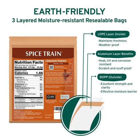 SPICE TRAIN Cinnamon Powder (397g/14oz) Non GMO, Gluten Free, 100% Raw, Sourced from South India, For Cooking, Smoothies, Lattes, Tea, Packed in R...