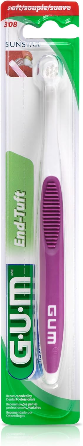 GUM End Tuft Toothbrush - Extra Small Head for Hard-to-Reach Areas - Implants, Back Teeth, and Wisdom Teeth - Soft Dental Brush for Adults, 1 Coun...