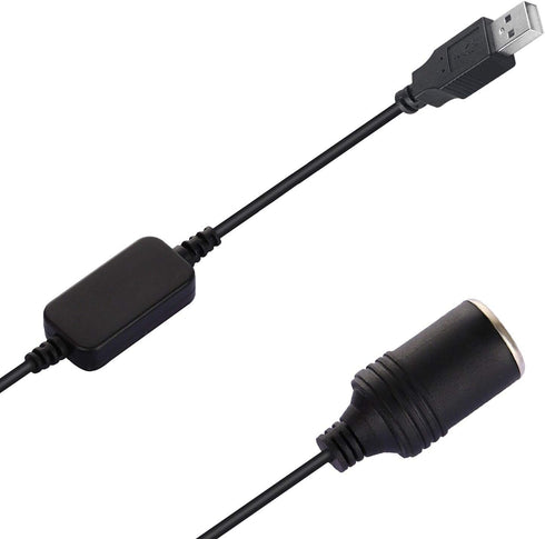 Apoi USB A Male to 12V Car Cigarette Lighter Socket Female Step Up Cable Inverter Converter for Lighters Driving Recorder and More-Black (1.96FT/0...