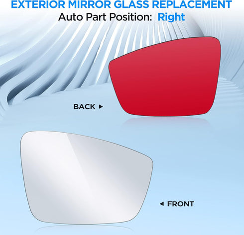 BDFHYK Passenger Right Side Mirror Glass Compatible with Volkswagen, 2012-2019 Beetle 2011-2018 Jetta 2012-2017 Passat with Full Size Adhesive Rep...