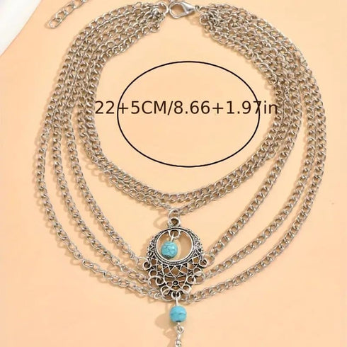 Retro Women Anklet Hollow Turquoise Water Drop Foot Bare Chain Female Ankle Chain Jewelry Silver, like Bollywood style...