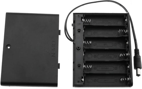 E-outstanding Battery Box 6x1.5V AA Battery Case Holder Black Enclosed Box with ON/Off Switch and 5.5mm x 2.1mm DC Plug...