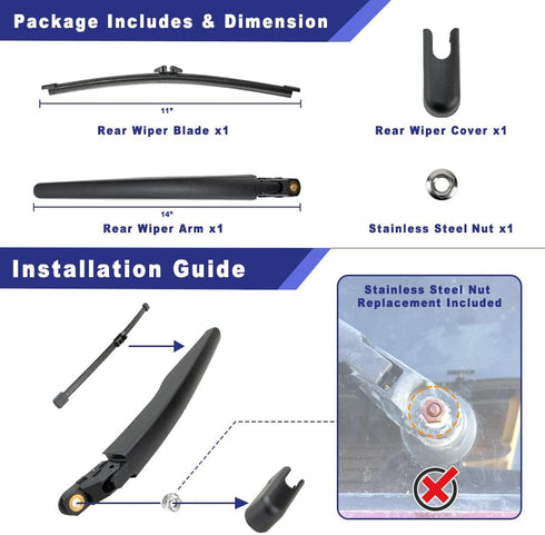 Rear Windshield Wiper Arm Blade Assembly Compatible with 2011-19 Ford Explorer, 2013-19 Ford Escape, 2015-19 Lincoln MKC, 2016-18 Lincoln MKX Rear...