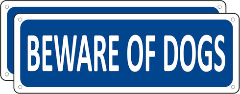 Beware of Dog Signs for Fence, (2 Pack) Metal Dog Beware Signs, 10" x 3.5" Aluminum Dog Warning Sign, Outdoor Dog Gate Sign, Rust Free Guard Dog S...