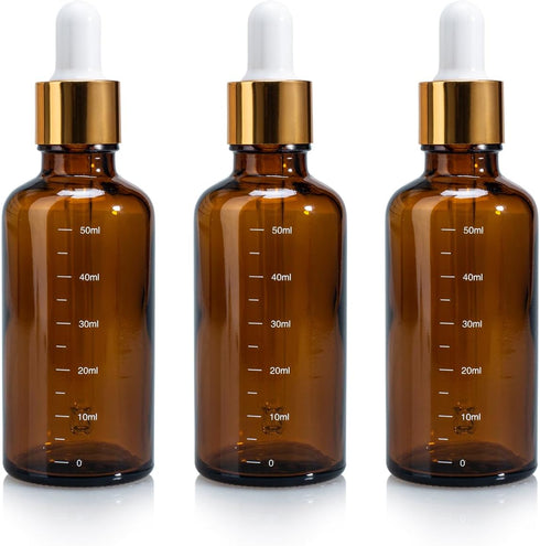 50ml Graduated Glass Dropper Bottles, Pack of 3 – Precision Measurement Dispenser for Essential Oils, Lab Use, and Serums...