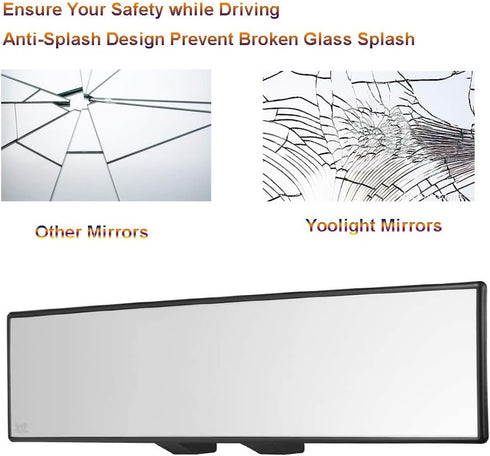 Car Rearview Mirrors,Yoolight Car Universal 12'' Interior Clip On Panoramic Rear View Mirror Wide Angle Rear View Mirror (12"L x 2.8" H)...