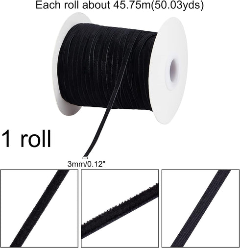 NBEADS 50 Yards 1/8 inch Single Face Velvet Ribbon, Black Satin Ribbon Polyester Velvet Ribbon for Choker Wedding Gift Wrapping Hair Bows Home Chr...