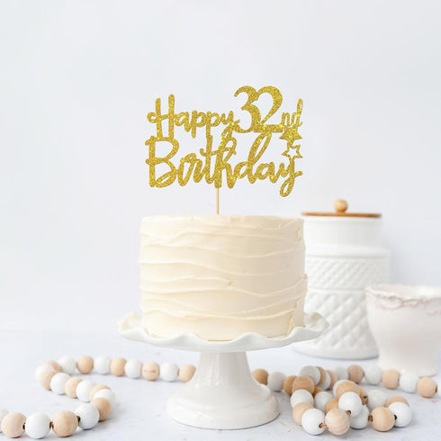 Gold Glitter Happy 32nd Birthday Cake Topper - 32 Sign Cake Topper - Cheers to 32Years Party Supplies - 32nd Birthday Party Decoration...