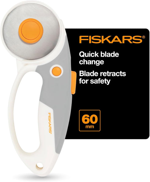 Fiskars 60mm Rotary Cutter for Fabric - Titanium Rotary Cutter Blade - Craft Supplies - Crafts, Sewing, and Quilting Projects - White...