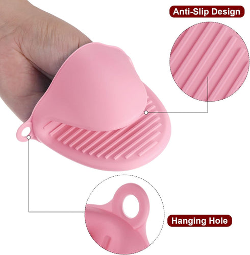 4pcs Thickened Mini Oven Gloves, Heat Resistant Silicone Oven Mitts Finger Pinch Grips Pot Holder for Kitchen, Cooking, Baking, BBQ Heat Resistant...