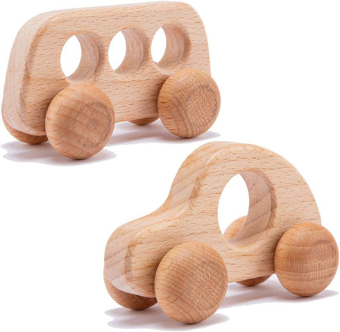 Promise Babe Organic Wooden Baby Push Toys Fine Motor Development Sensory Skills Toy Montessori Grasping Toy 2pc Wood Car Rattles...